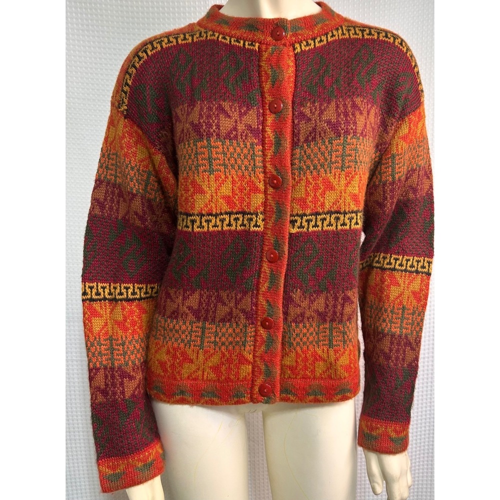 The Alpaca Connection size S Tribal Print Cardigan Sweater Made In Peru g